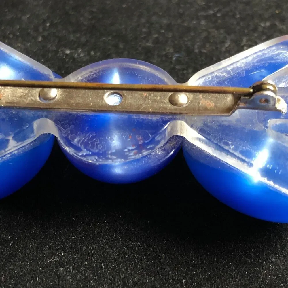 Blue Moonglow Lucite Puffy Bow Flower Brooch Vintage Retro Modernist
